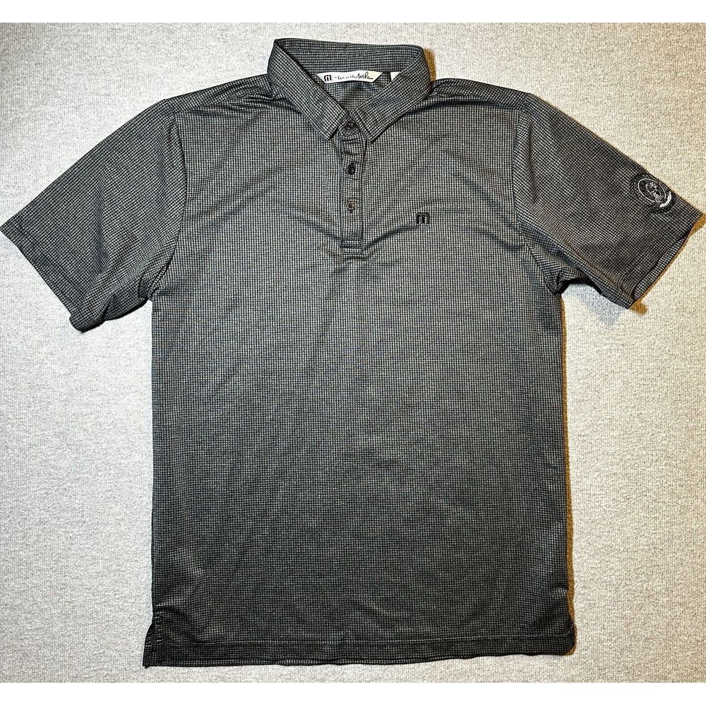 Travis Mathew Polo Shirt Mens Large Geometric Check Indian Woods Stretch Dad Bro